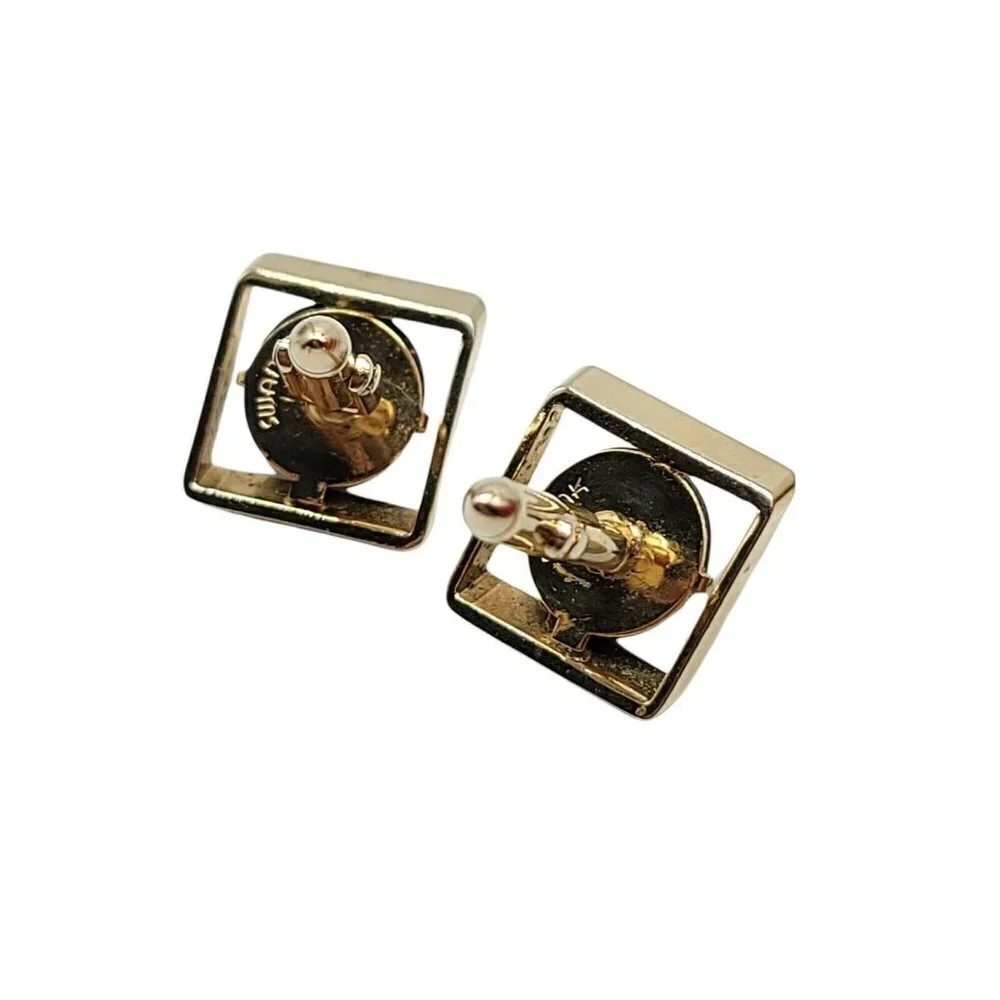Swank Black Glass Gold Stone Geometric Planet Style Cufflinks Vintage